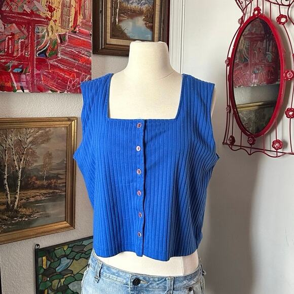 denim republic button up ribbed tank top blue - Picture 1 of 3